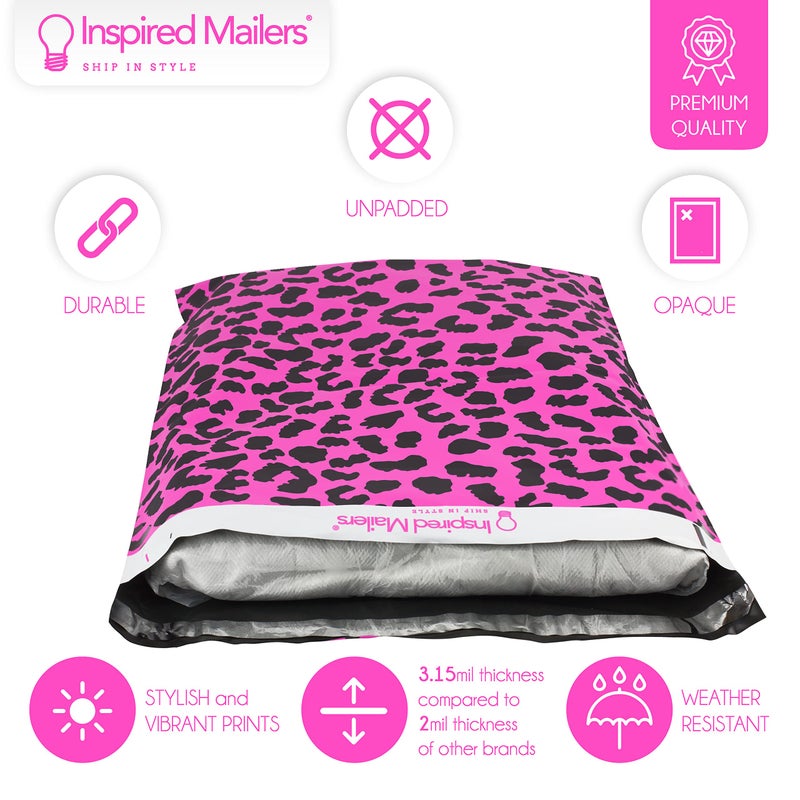 Inspired Mailers - Large Poly Mailers 14.5 x 19-50 Pack - Hot Pink Cheetah - Shipping Bags for Clothing - Mailing Envelopes - Shipping Envelopes - Poly Bags - Image 2